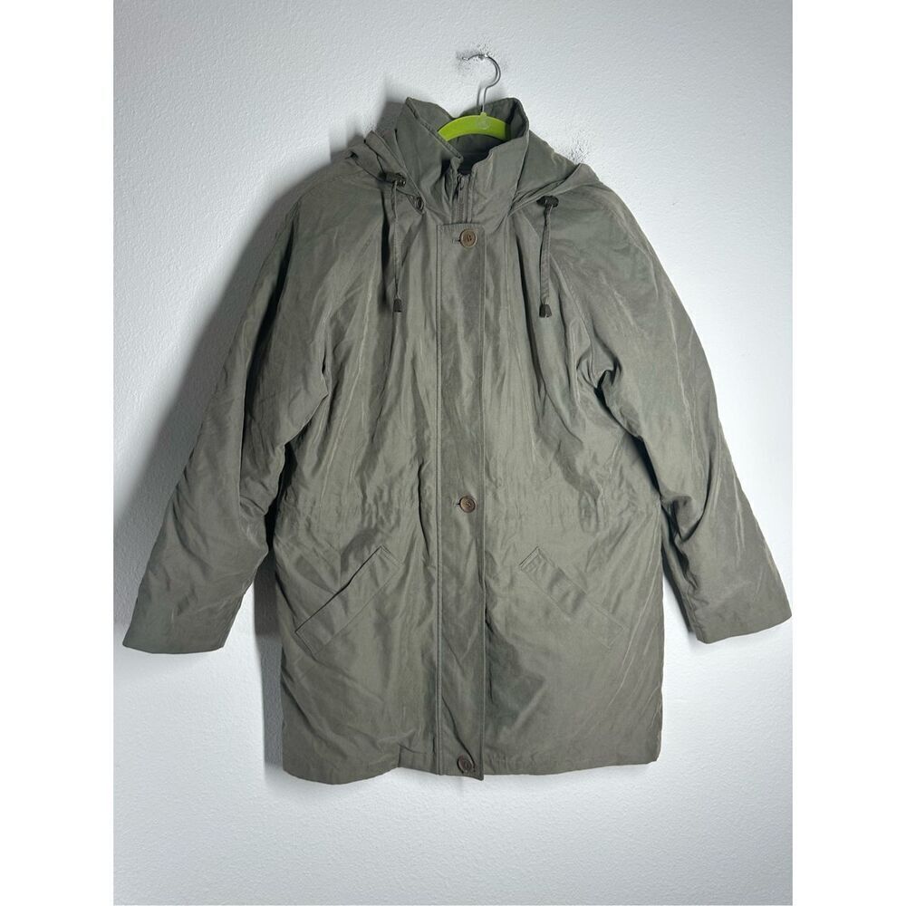 London Fog Coat Full Zip Button Jacket Parka Zip Out Lining Sz M Warm Green